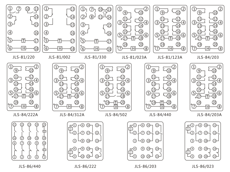 JLS-86/440靜態(tài)雙位置繼電器內(nèi)部及外引接線圖(正視圖)