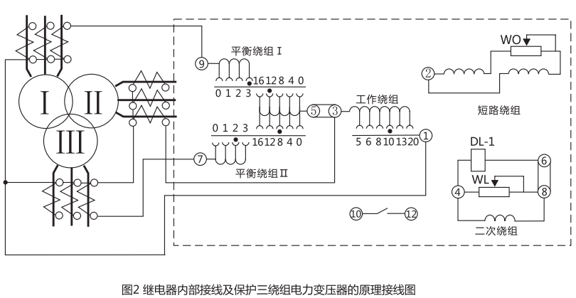 DCD-2A型差動(dòng)繼電器內(nèi)部接線以及接線原理圖