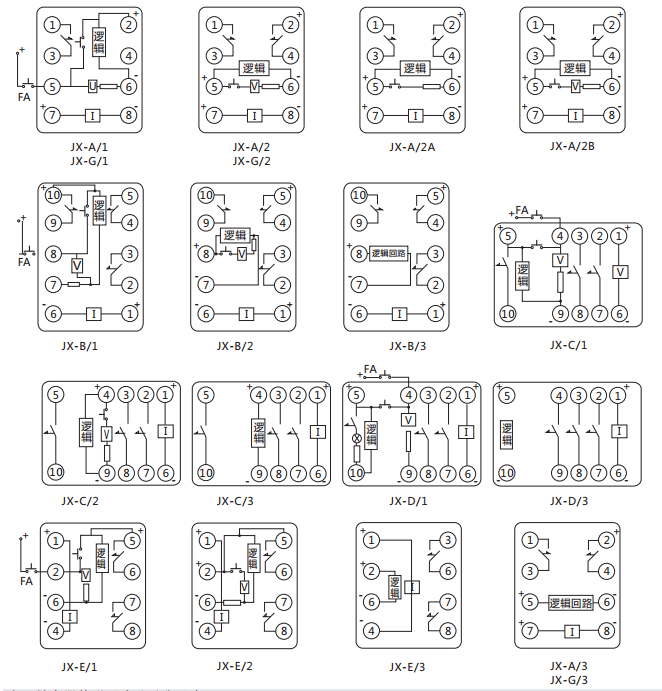 JX-A/3靜態(tài)信號繼電器內(nèi)部接線及外引接線圖（正視圖）