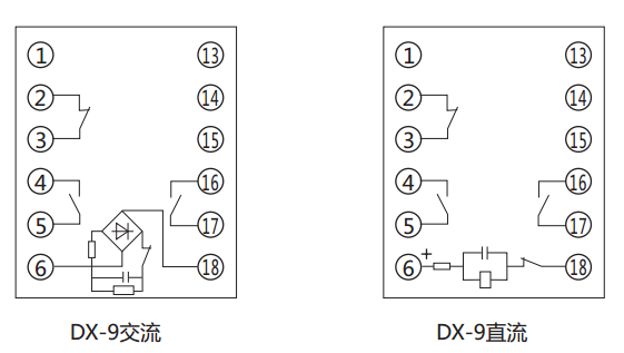 DX-9閃光信號(hào)繼電器內(nèi)部接線及外引接線圖