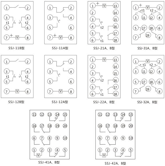 SSJ-42B靜態(tài)時(shí)間繼電器內(nèi)部接線及外引接線圖(正視圖)圖片