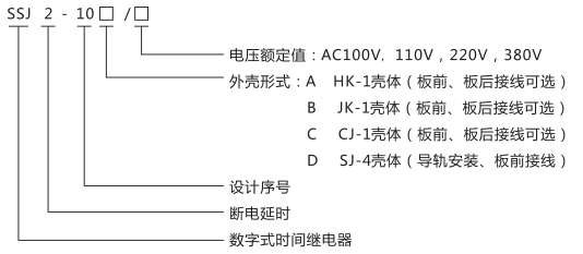 SSJ2-10D交流斷電延時(shí)繼電器型號(hào)命名及含義圖片