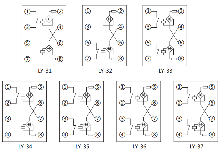 LY-33電壓繼電器內(nèi)部接線及外引接線圖