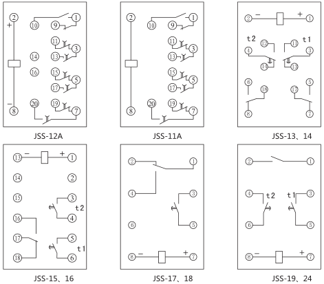 JSS-13時間繼電器背后接線圖及外引接線圖(背視圖)圖片