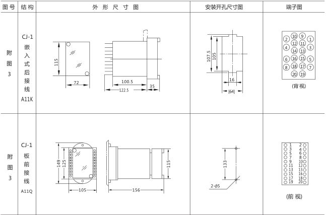 HJS(ZSJ)-10直流斷電延時繼電器外形及開孔尺寸圖片三