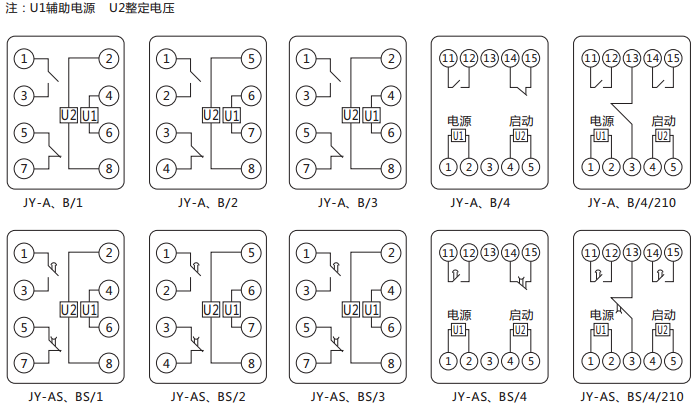 JY-AS/3集成電路電壓繼電器內部接線及外引接線圖