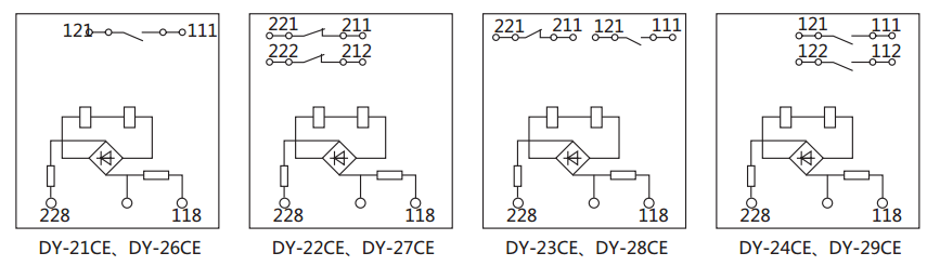 DY-28CE電壓繼電器內(nèi)部接線及外引接線圖