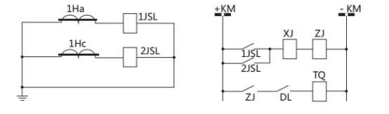 JSL-24繼電器構(gòu)成的二相式定時(shí)限保護(hù)的原理圖