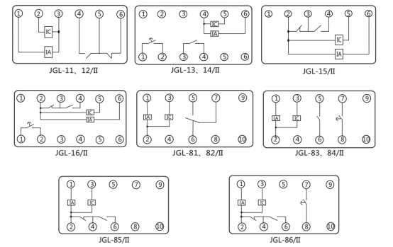 JGL-13/Ⅱ二相靜態(tài)反時(shí)限過流繼電器內(nèi)部端子外引接線圖