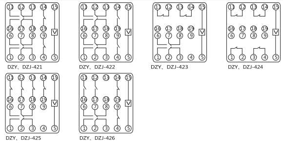 DZY（J)-404導軌式中間繼電器內(nèi)部端子外引接線圖(正視)