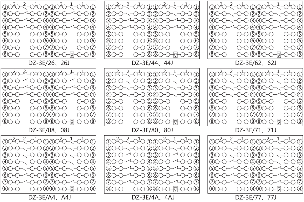 DZ-3E/26(J)中間繼電器內(nèi)部接線圖及外引接線圖