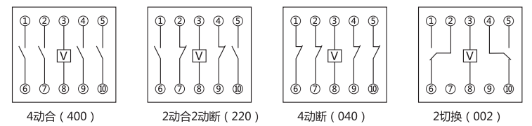 DZ-54中間繼電器內(nèi)部接線圖及外引接線圖