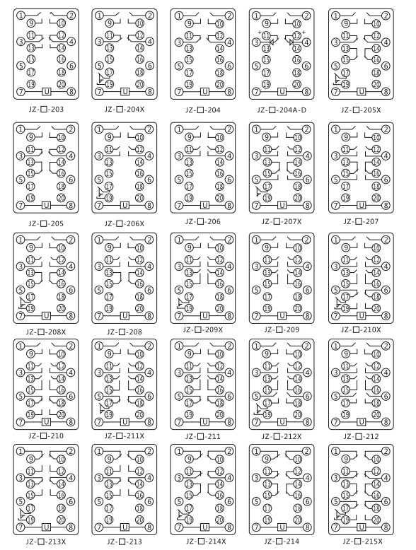 JZY（J)-204A-D靜態(tài)中間繼電器內(nèi)部接線圖及外引接線圖