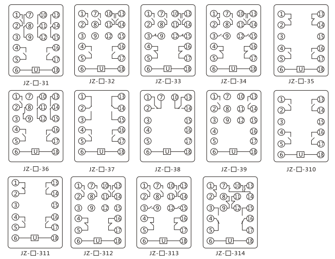 JZY（J)-204A-D靜態(tài)中間繼電器內(nèi)部接線圖及外引接線圖