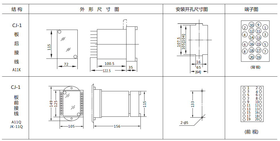 DY-35/Z電壓繼電器外形及開(kāi)孔尺寸圖